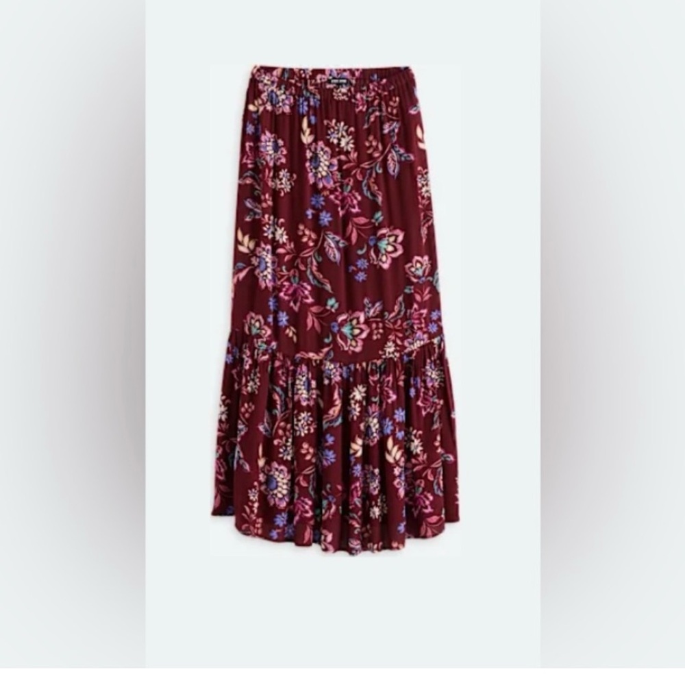 NWT STEEVE MADDEN Women's FLORAL MAXI  HEM SKIRT  | JAD TIER SIZE (S) DARK RED